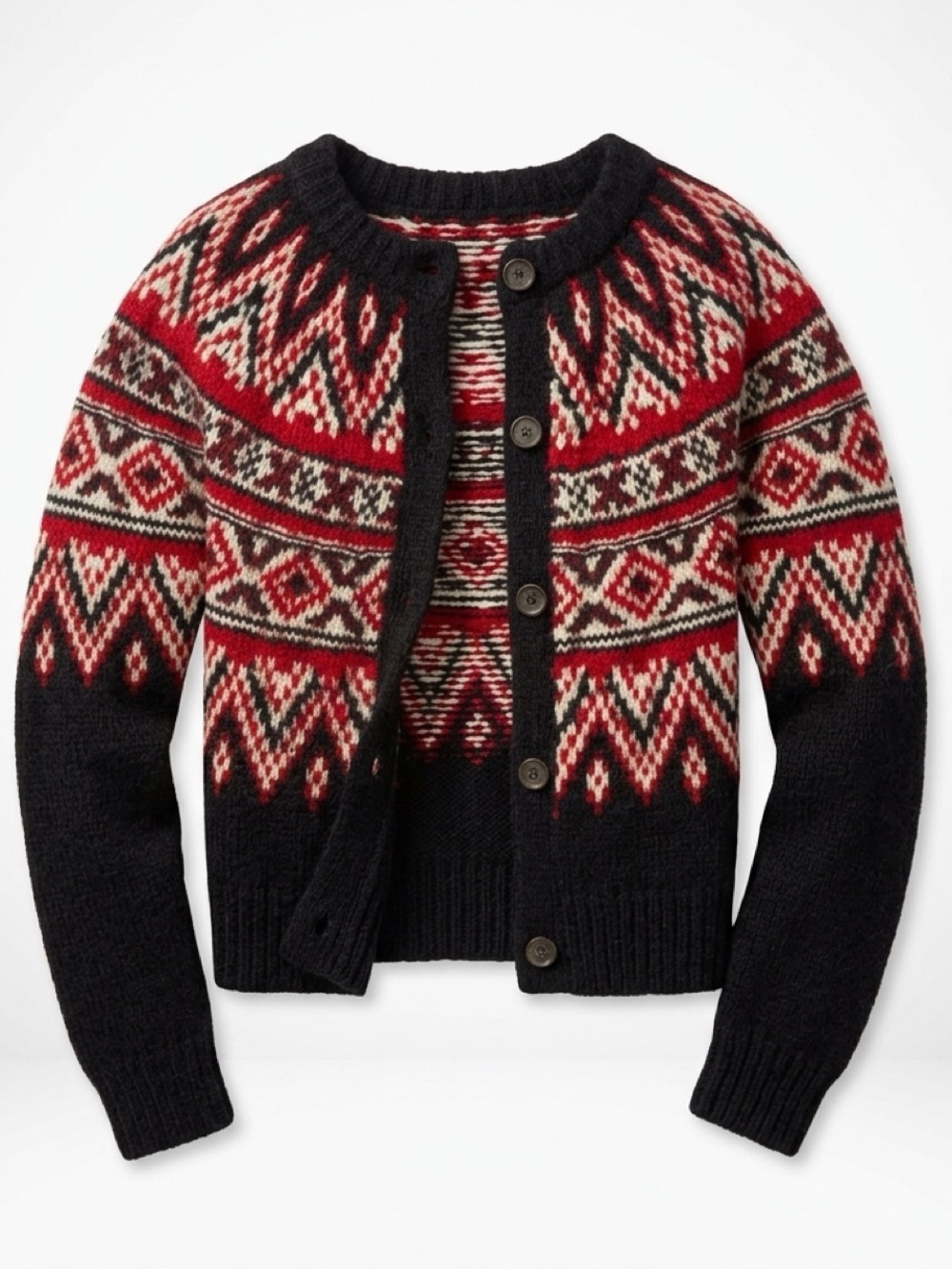 Polo Ralph Lauren Alpaca Blend Fair Isle Cardigan, Black/Red, S, EUC